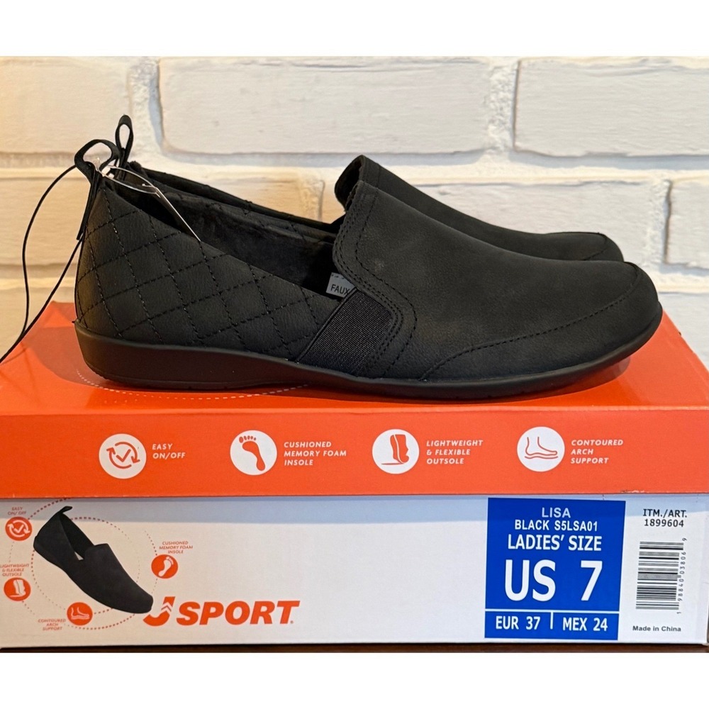NWT J Sport by Jambu Lisa Black Slip On Comfort Shoe Quilted Women 7 Lightweight